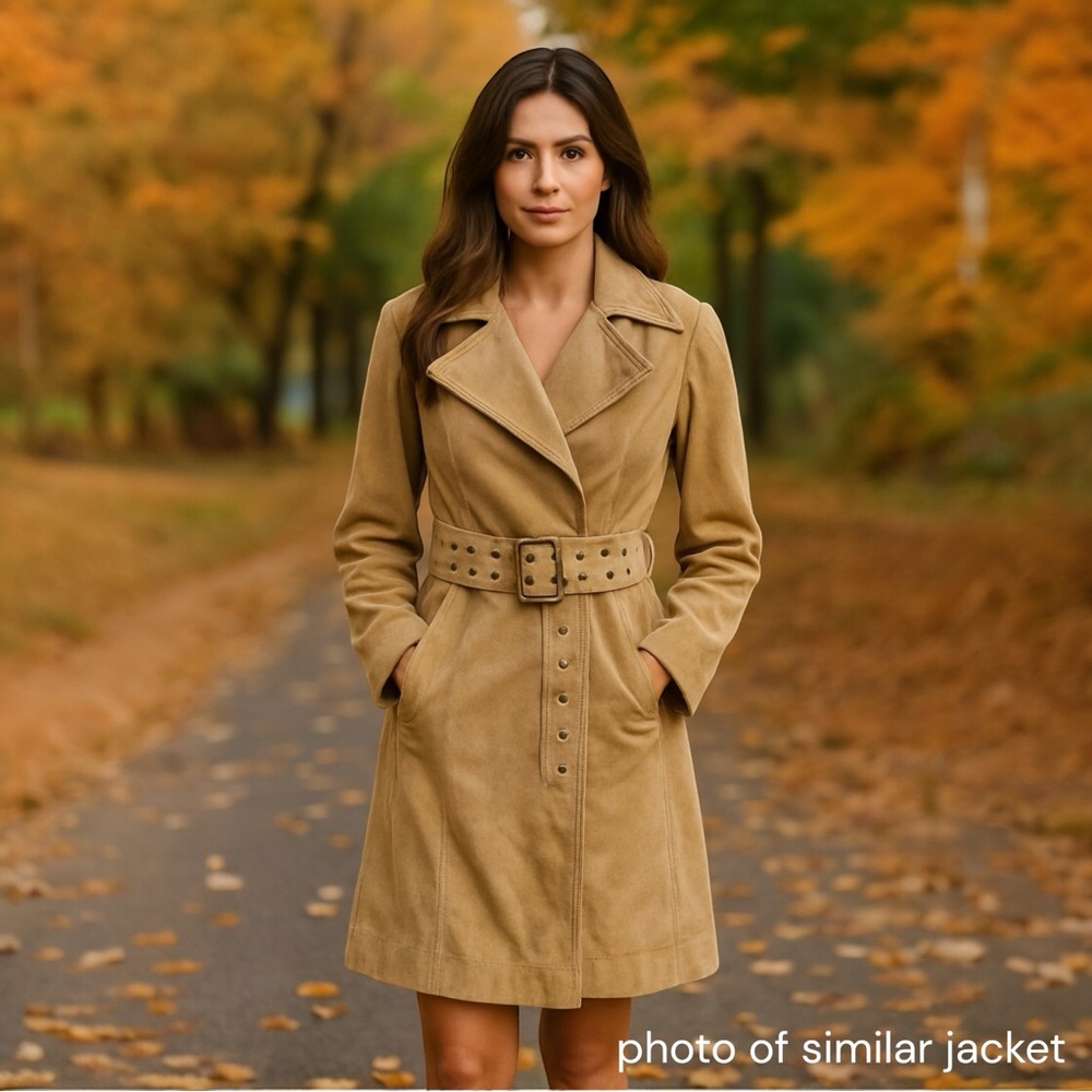 le chateau Tan Suede Belted Trench
